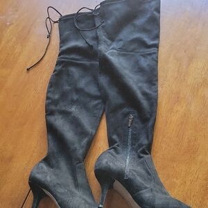Vince Camuto Black Over the Knee Boots Suede Like Material With Leather Bottom